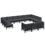13 Piece Garden Lounge Set with Cushions Black Pinewood - Front View