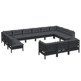 13 Piece Garden Lounge Set with Cushions Black Pinewood - Side View