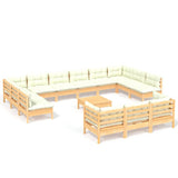 14 Piece Garden Lounge Set with Cream Cushions Pinewood
