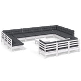 14 Piece Garden Lounge Set with Cushions White Pinewood - Front View