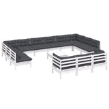 14 Piece Garden Lounge Set with Cushions White Pinewood - Side View