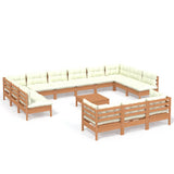 14 Piece Garden Lounge Set with Cushions Honey Brown Pinewood - Front View