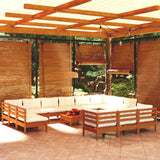 14 Piece Garden Lounge Set with Cushions Honey Brown Pinewood