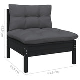 14 Piece Garden Lounge Set with Cushions Black Pinewood - Close-Up Angle