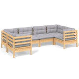 6 Piece Garden Lounge Set with Grey Cushions Pinewood - Front View