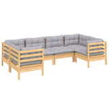6 Piece Garden Lounge Set with Grey Cushions Pinewood - Side View