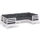 6 Piece Garden Lounge Set with Cushions White Pinewood