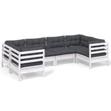 6 Piece Garden Lounge Set with Cushions White Pinewood - Front View
