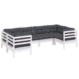 6 Piece Garden Lounge Set with Cushions White Pinewood - Side View