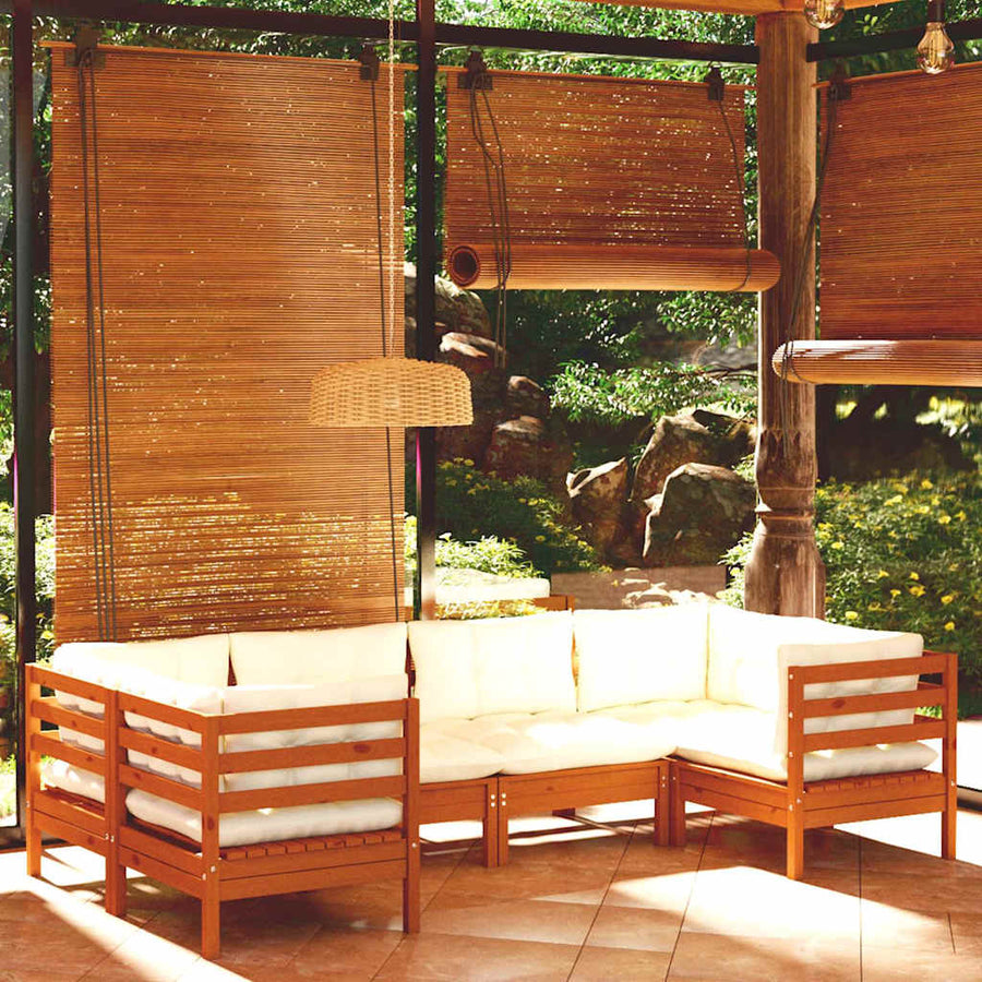 6 Piece Garden Lounge Set with Cushions Honey Brown Pinewood