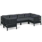 6 Piece Garden Lounge Set with Cushions Black Pinewood - Front View