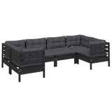 6 Piece Garden Lounge Set with Cushions Black Pinewood - Side View