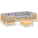 7 Piece Garden Lounge Set with Grey Cushions Pinewood - Front View