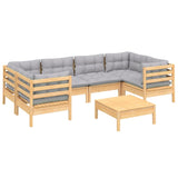 7 Piece Garden Lounge Set with Grey Cushions Pinewood - Side View