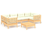 7 Piece Garden Lounge Set with Cream Cushions Pinewood - Front View