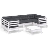7 Piece Garden Lounge Set with Cushions White Pinewood - Front View