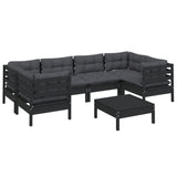 7 Piece Garden Lounge Set with Cushions Black Pinewood - Side View