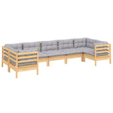 7 Piece Garden Lounge Set with Grey Cushions Pinewood - Side View