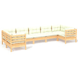7 Piece Garden Lounge Set with Cream Cushions Pinewood - Front View