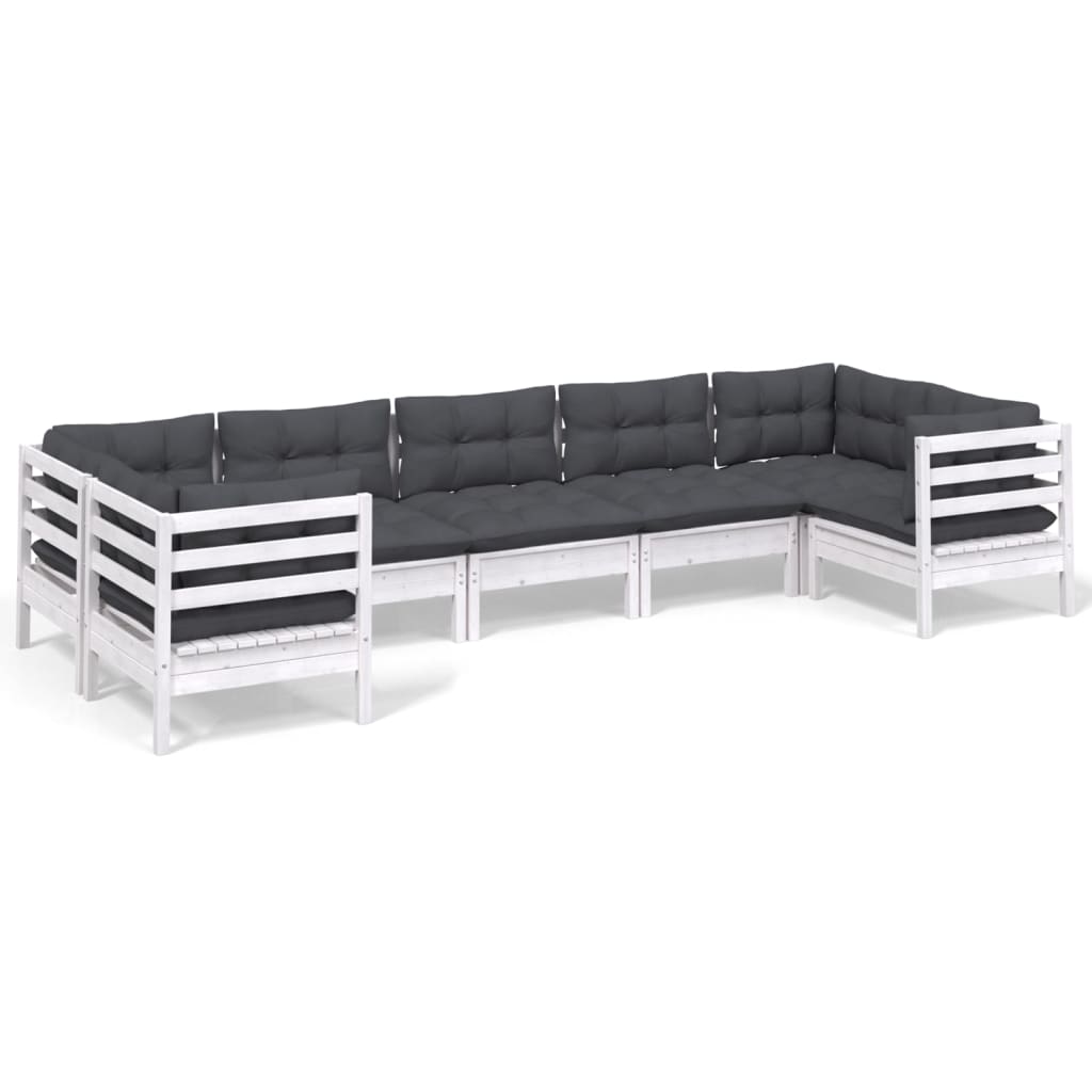 7 Piece Garden Lounge Set with Cushions White Pinewood