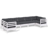 7 Piece Garden Lounge Set with Cushions White Pinewood - Front View