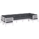 7 Piece Garden Lounge Set with Cushions White Pinewood - Side View