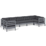 7 Piece Garden Lounge Set with Cushions Grey Pinewood