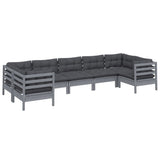 7 Piece Garden Lounge Set with Cushions Grey Pinewood - Side View