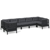 7 Piece Garden Lounge Set with Cushions Black Pinewood - Front View
