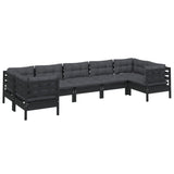 7 Piece Garden Lounge Set with Cushions Black Pinewood - Side View
