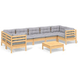 8 Piece Garden Lounge Set with Grey Cushions Pinewood - Front View