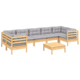 8 Piece Garden Lounge Set with Grey Cushions Pinewood - Side View