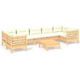 8 Piece Garden Lounge Set with Cream Cushions Pinewood