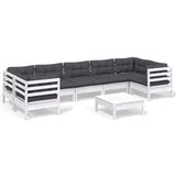 8 Piece Garden Lounge Set with Cushions White Pinewood - Front View