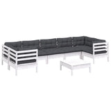 8 Piece Garden Lounge Set with Cushions White Pinewood - Side View