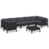8 Piece Garden Lounge Set with Cushions Black Pinewood - Front View