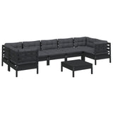 8 Piece Garden Lounge Set with Cushions Black Pinewood - Side View