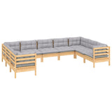 9 Piece Garden Lounge Set with Grey Cushions Pinewood - Side View