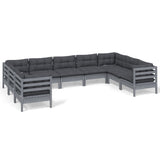 9 Piece Garden Lounge Set with Cushions Grey Pinewood