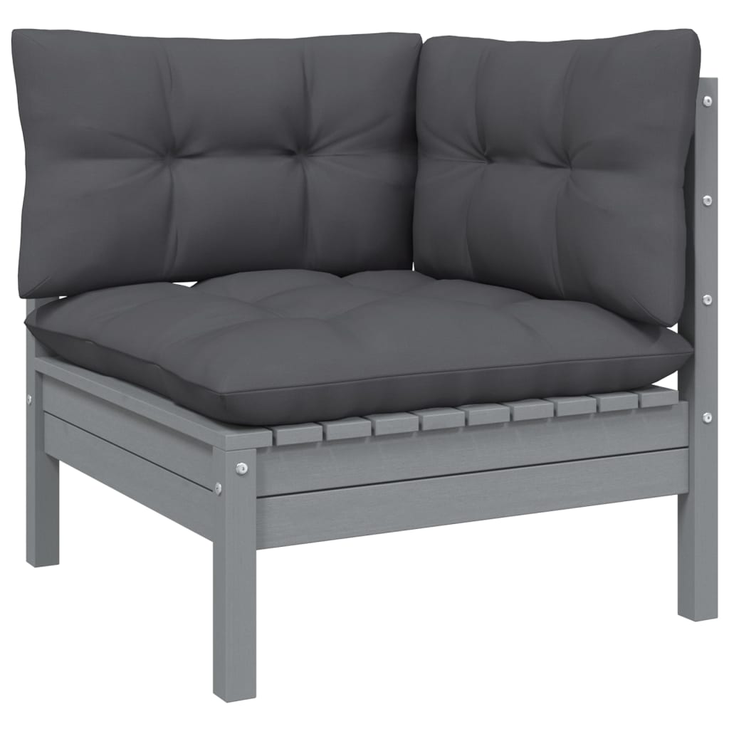 9 Piece Garden Lounge Set with Cushions Grey Pinewood
