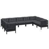 9 Piece Garden Lounge Set with Cushions Black Pinewood - Side View