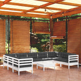 10 Piece Garden Lounge Set with Cushions White Pinewood
