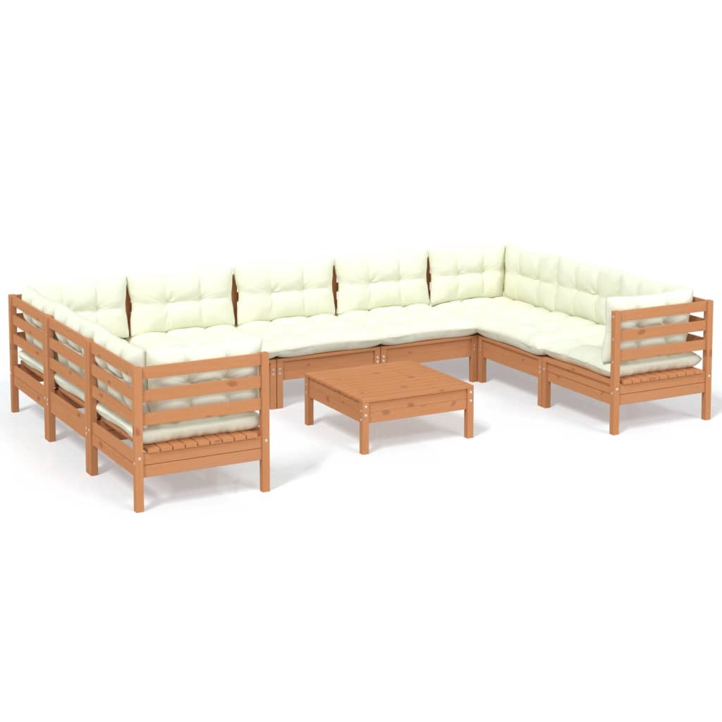 10 Piece Garden Lounge Set with Cushions Honey Brown Pinewood