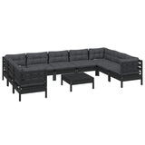 10 Piece Garden Lounge Set with Cushions Black Pinewood - Side View