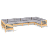 10 Piece Garden Lounge Set with Grey Cushions Pinewood - Front View
