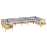 10 Piece Garden Lounge Set with Grey Cushions Pinewood - Side View