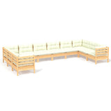 10 Piece Garden Lounge Set with Cream Cushions Pinewood - Front View