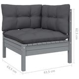 10 Piece Garden Lounge Set with Cushions Grey Pinewood - Rear View