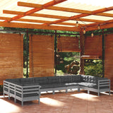 10 Piece Garden Lounge Set with Cushions Grey Pinewood