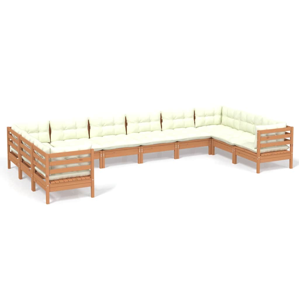 10 Piece Garden Lounge Set with Cushions Honey Brown Pinewood